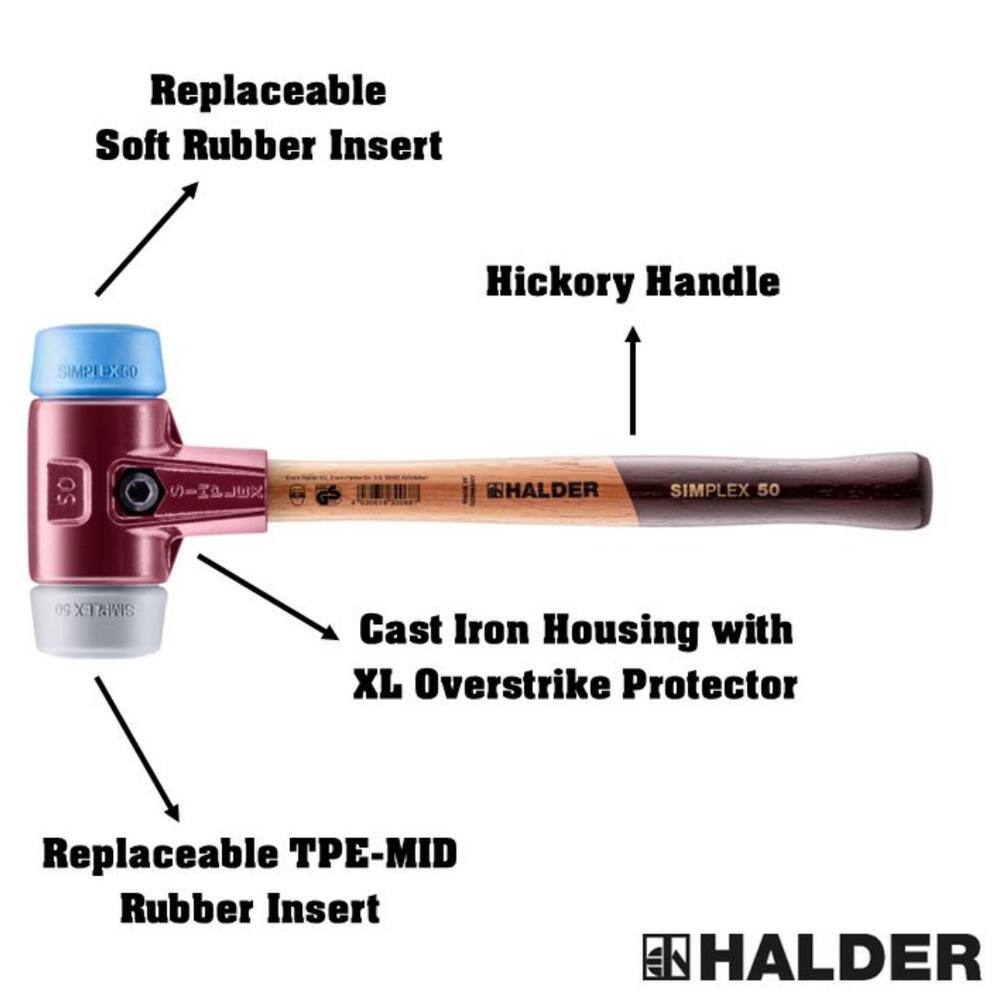 Halder Simplex 50 2.5 lbs. Mallet with Soft Blue Rubber Grey Rubber Inserts Non-Marring 3013.050