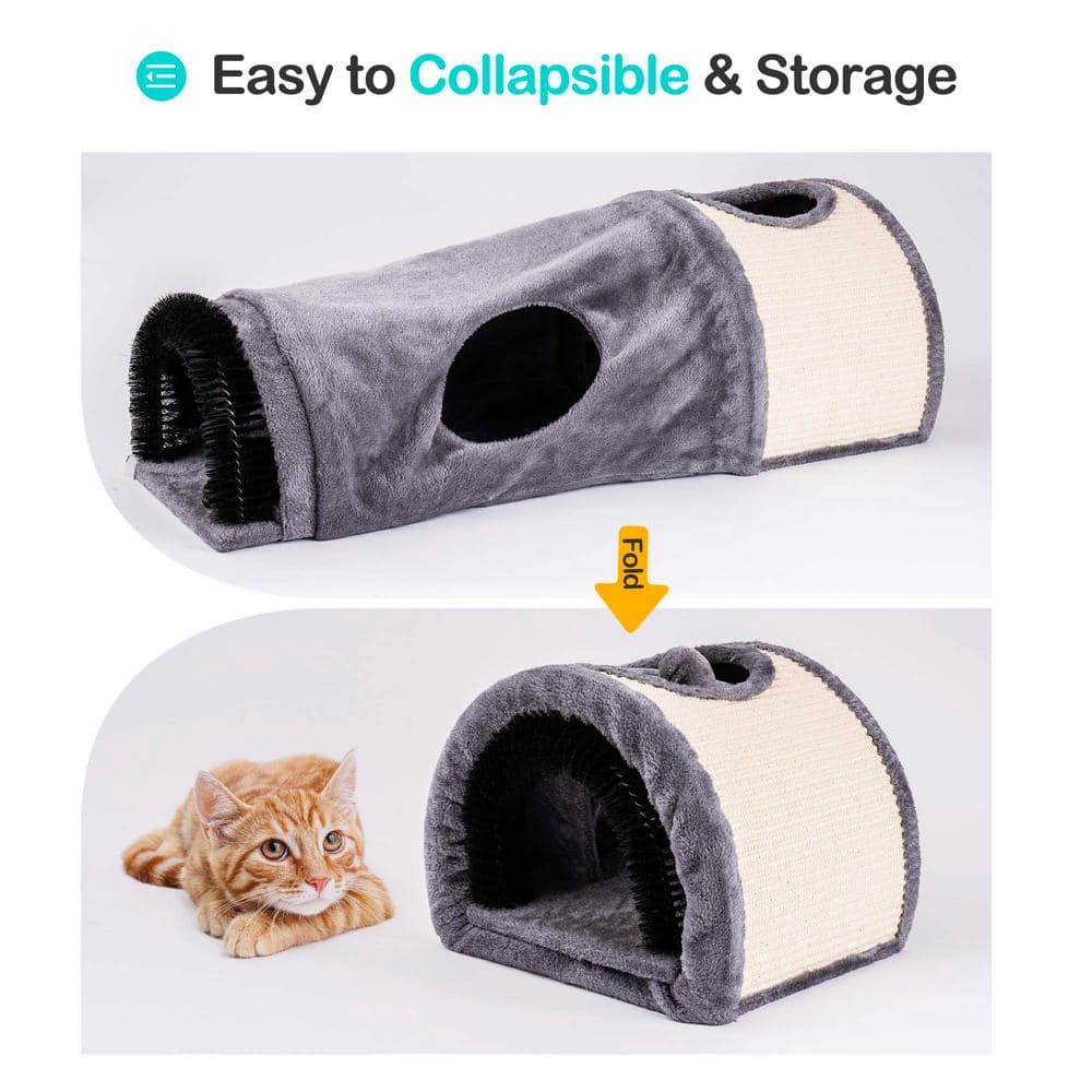 Foobrues Cat Tunnel Bed Cat House Sisal Scratching Bed with Self Groomer Massager Plush Balls MJX-23171106