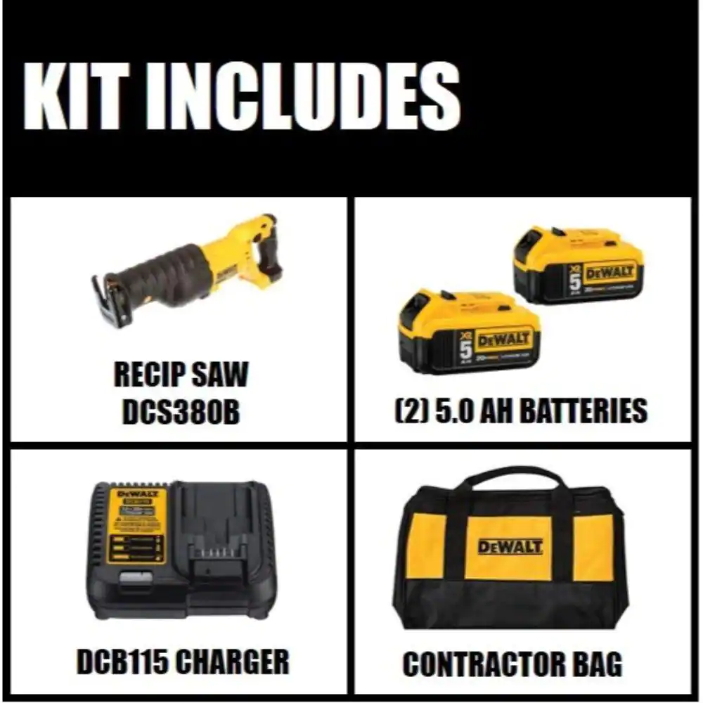 DW 20-Volt MAX Cordless Reciprocating Saw with (2) 20-Volt Batteries 5.0Ah and Charger