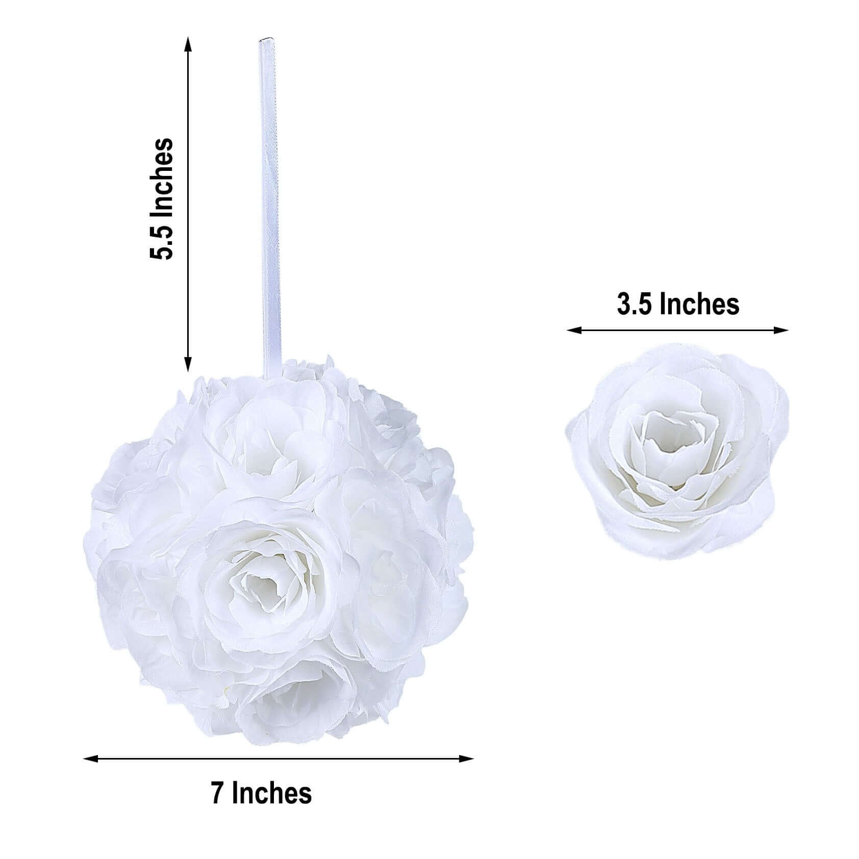 2 Pack White Artificial Silk Rose Kissing Ball, Faux Flower Ball 7