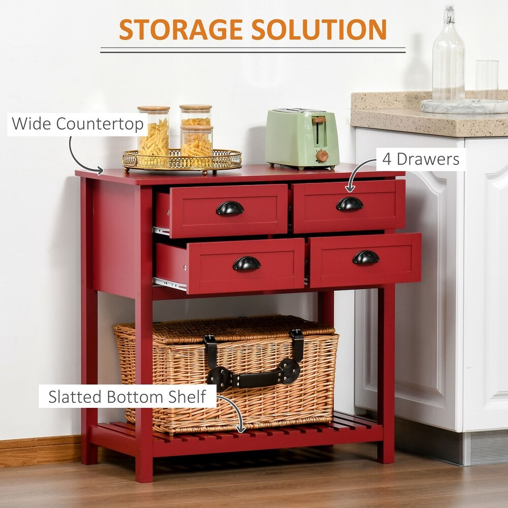 Coffee Bar Cabinet  Sideboard Buffet Cabinet with 4 Drawers and Slatted Bottom Shelf for Kitchen  Living Room  Red