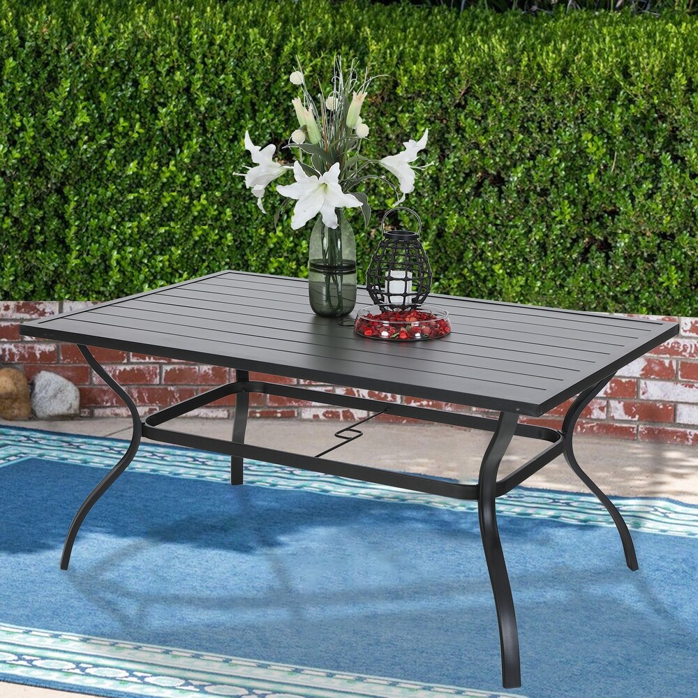 Outdoor Metal Dining Table Garden 6 Person Umbrella Table for Lawn Patio Pool Sturdy Steel   1 Table