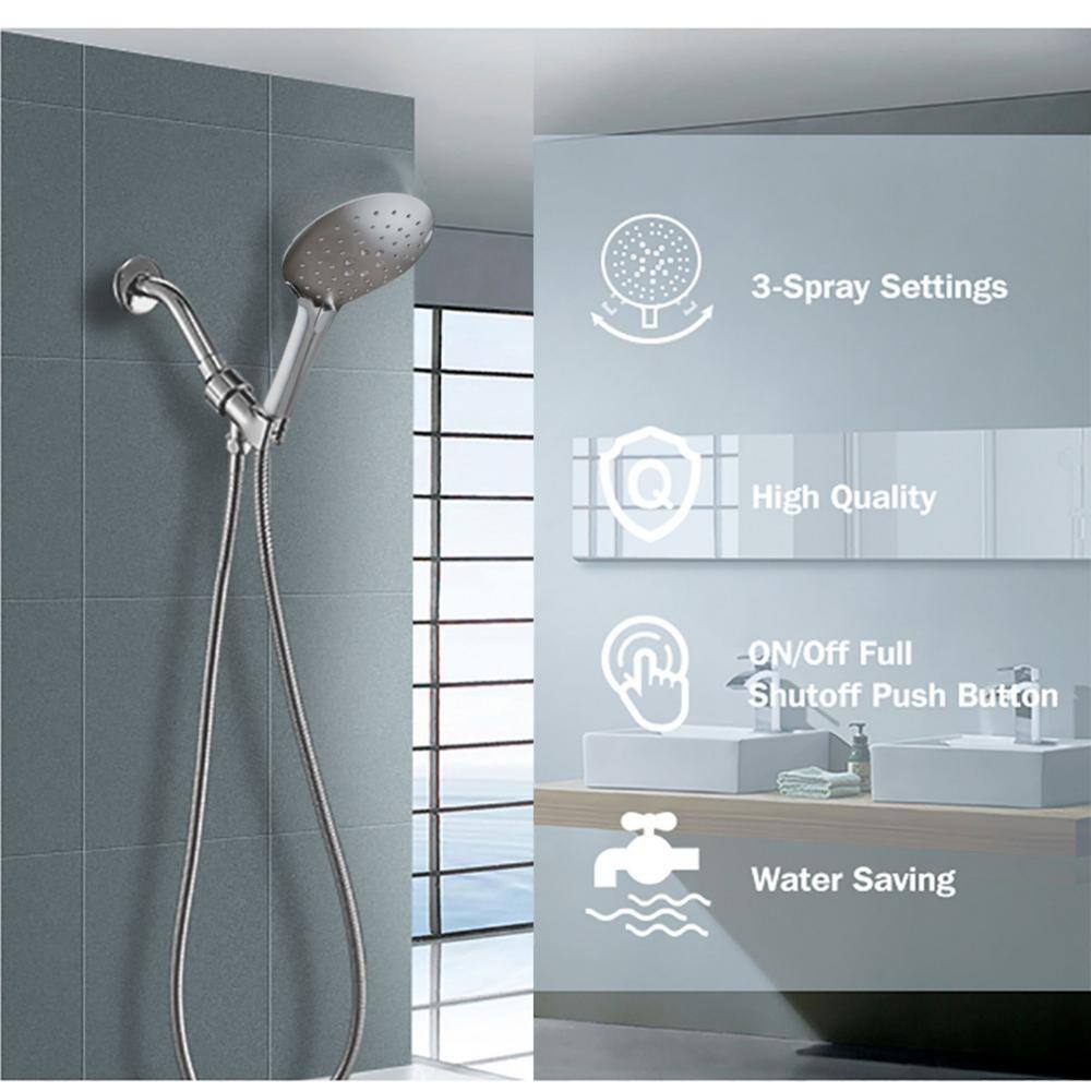 Aurora Decor ACAD 3-Spray Patterns with 1.8 GPM 5 in. Wall Mounted Handheld Shower Head with hose in Chrome DSFMSHD2B11BN