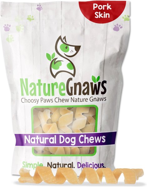 Nature Gnaws 7 to 8-inch Springs Pork Skin Flavored Dog Treats， 8 count