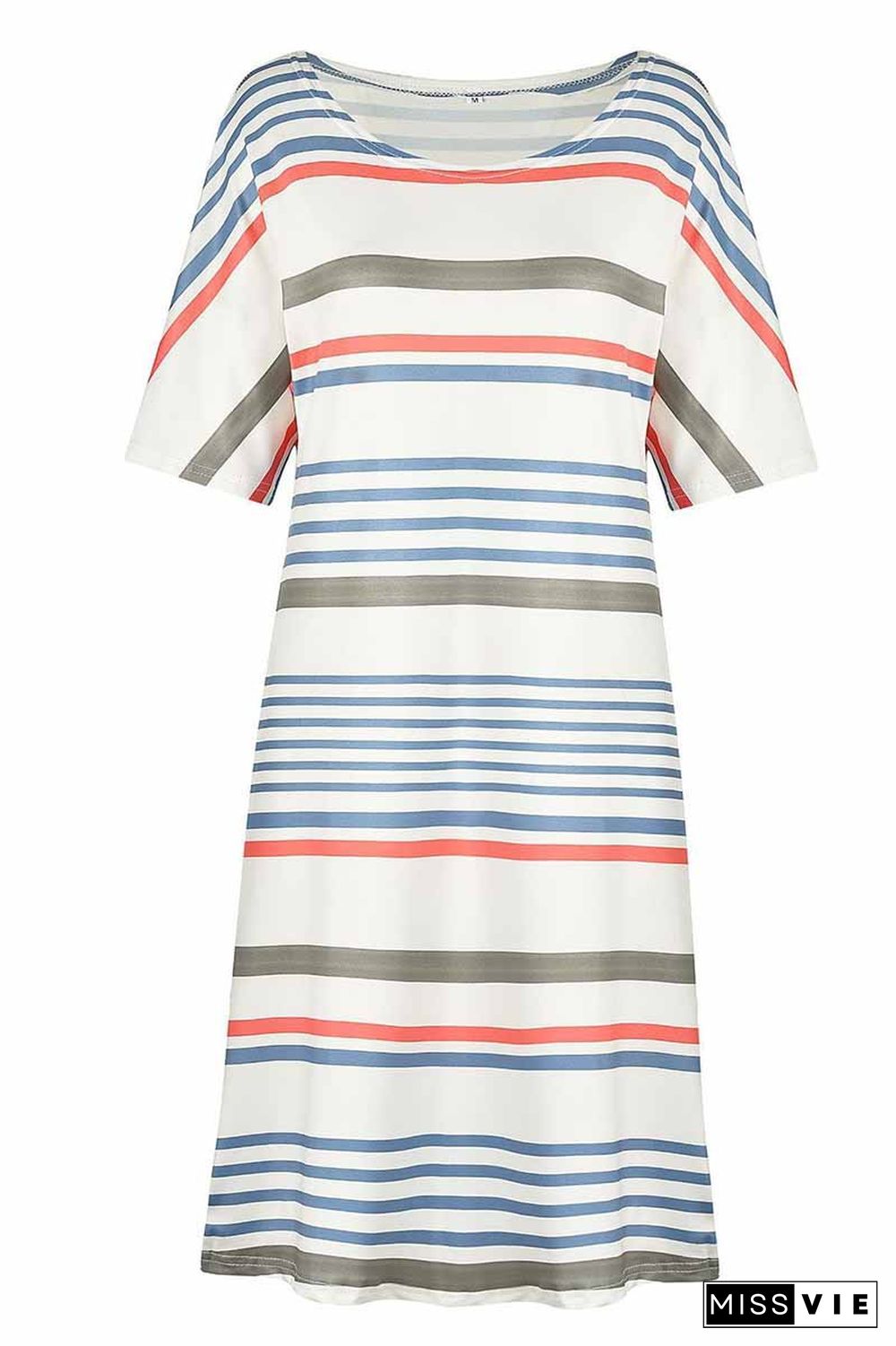 Printed O-neck Striped Midi Dress