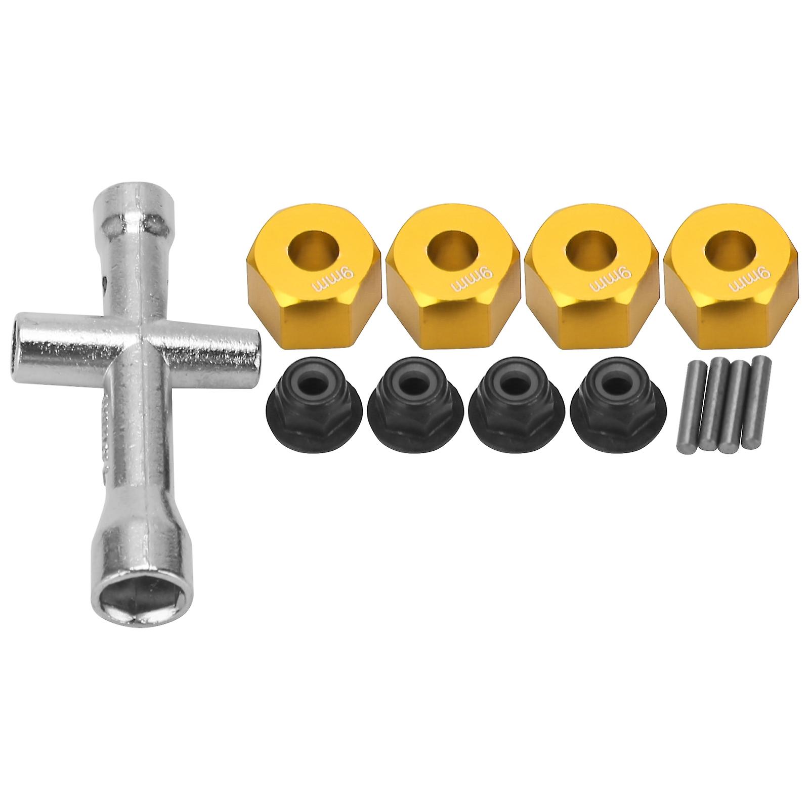 12mm Wheel Hex Hub Adapter 9mm Thick M4 Flange Lock Nuts Cross Wrench Set For 1/10 Rc Cargold