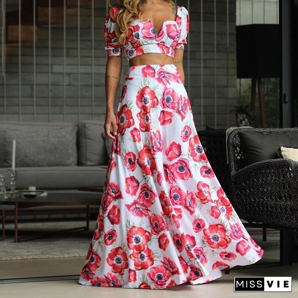 Two-Piece Flower Printed Dress Set