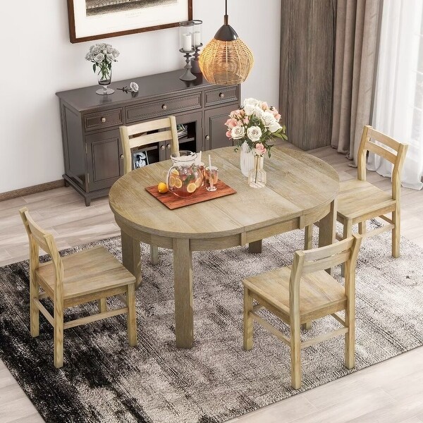 Extendable Round Dining Table Set with Storage Drawers and 4 Chairs