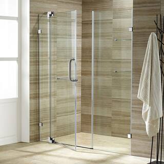 VIGO Pirouette 54 to 60 in. W x 72 in. H Pivot Frameless Shower Door in Brushed Nickel with 38 in. (10mm) Clear Glass VG6042BNCL60