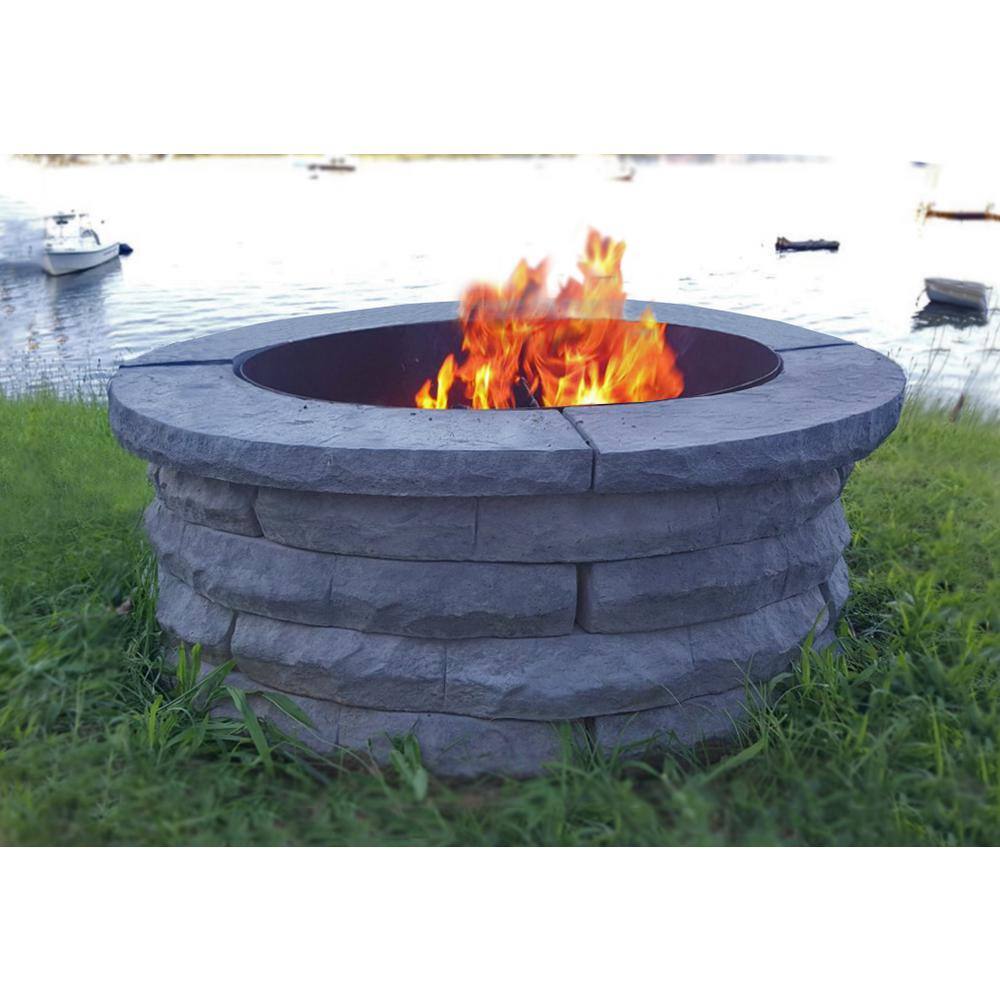 Nantucket Pavers Ledgestone 47 in. x 18 in. Round Concrete Wood Fuel Fire Pit Ring Kit Brown 72013