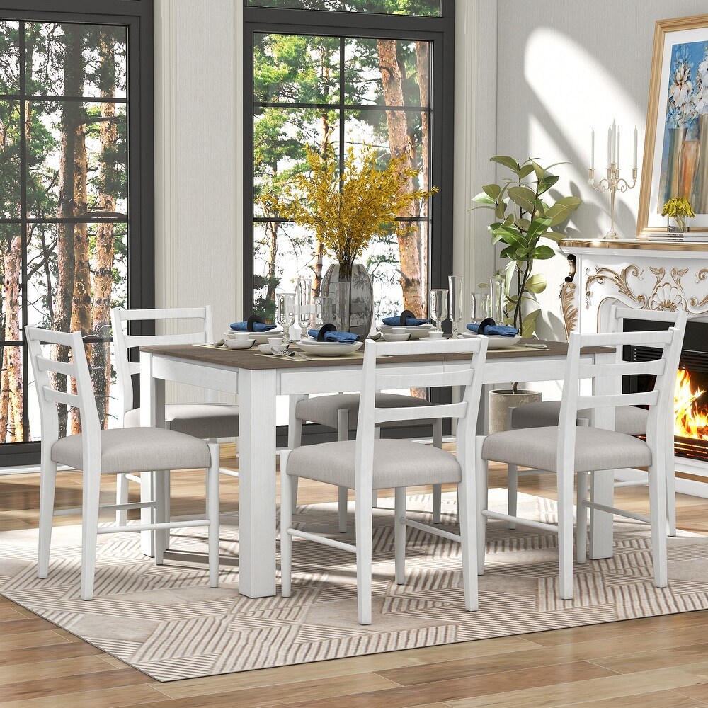 7 Piece Wooden Dining Table Set Extendable Table with 12\