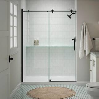 KOHLER Cursiva 59.875 in. W x 78 in. H Sliding Frameless Shower Door in Matte Black K-707624-8L-BL