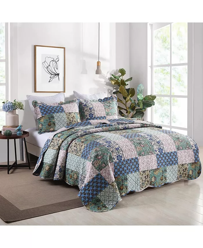 MarCielo 3 Piece Printed Quilt Bedspread Set Bedding Coverlet Set Queen Size B026