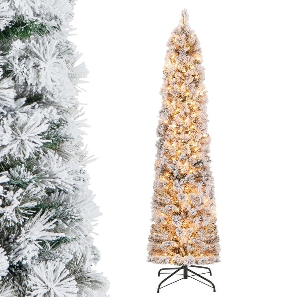 Costway 4.5 FT/6FT/7FT PreLit Slim Christmas Tree Flocked Decoration