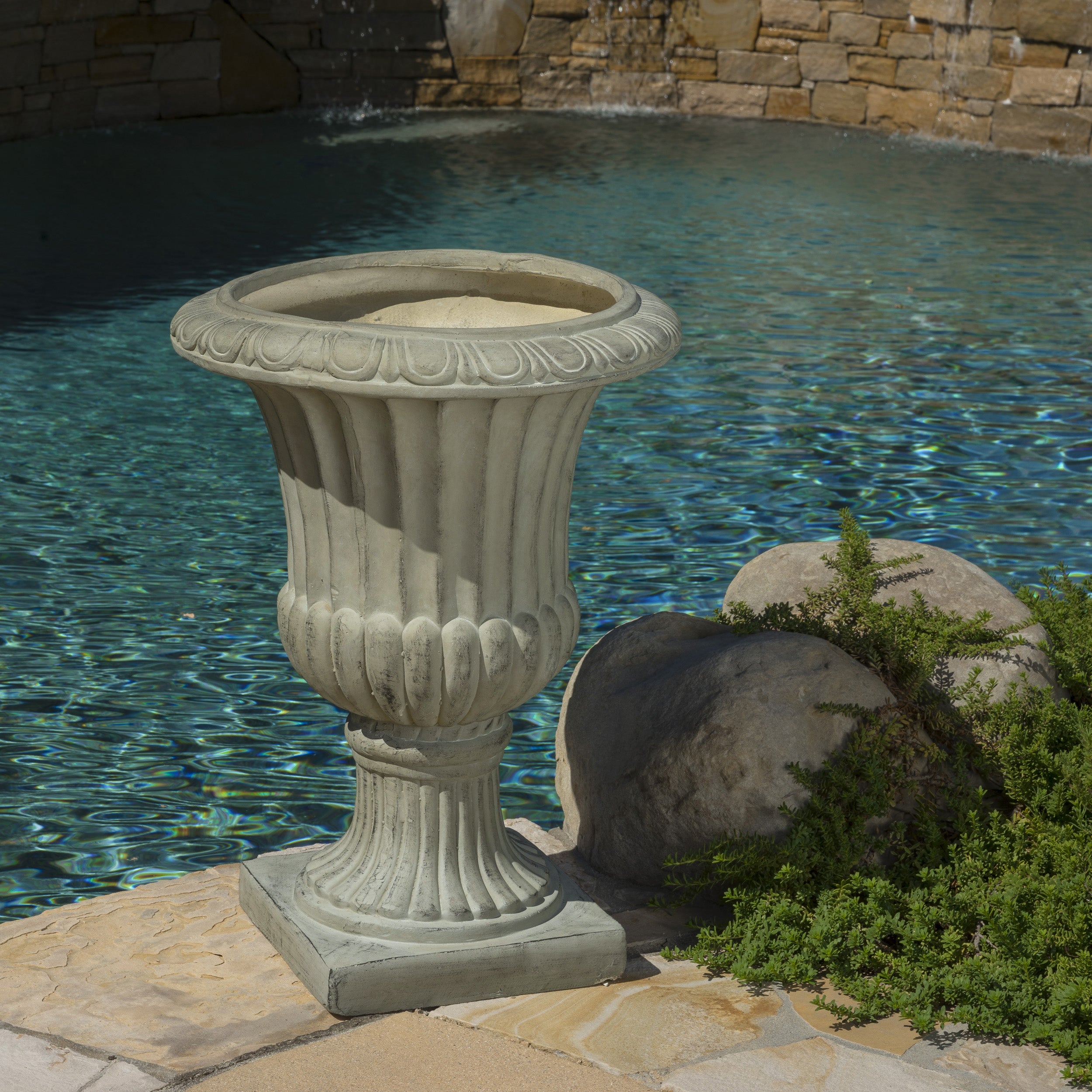 Napoli Outdoor Roman Antique Green Stone Garden Urn Planter