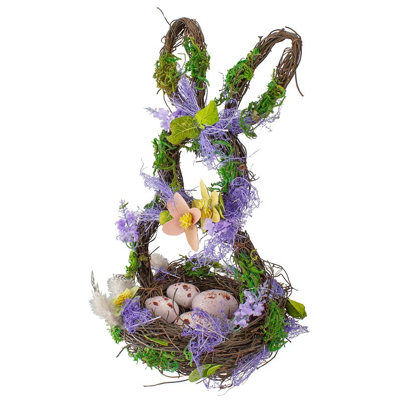 Northlight 14.5 Purple and Green Artificial Floral Bunny Shaped Basket