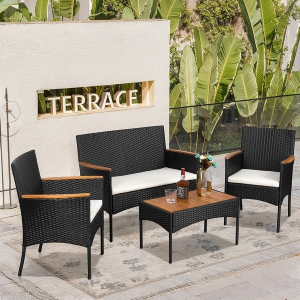 Futzca 4 Pieces Outdoor Patio Furniture Sets Rattan Chair Wicker Set