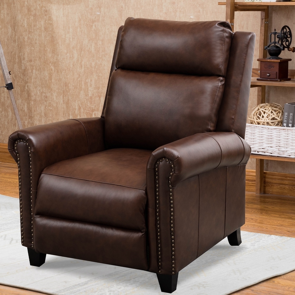 33.5 inch Wide Genuine Leather Manual Recliner  Perfect for Small Spaces  Comfortable and Stable  Easy Assembly