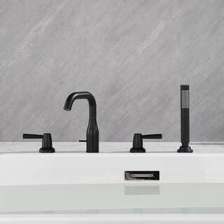 WELLFOR 3-Handle Deck-Mount Roman Tub Faucet with Hand Shower in Matte Black WK0506