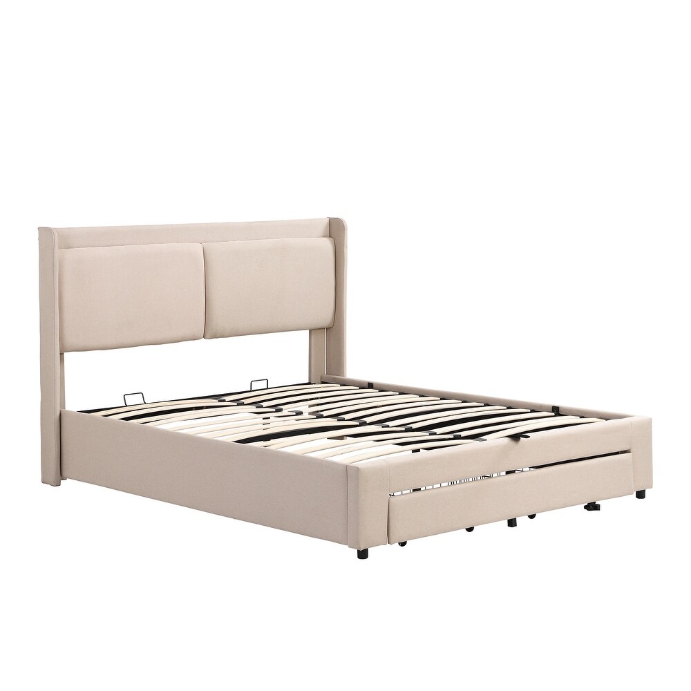 Queen Size Lift Storage Bed Platform Bed with 2 Drawers  Queen Size Bed Frame with Hydraulic Storage System