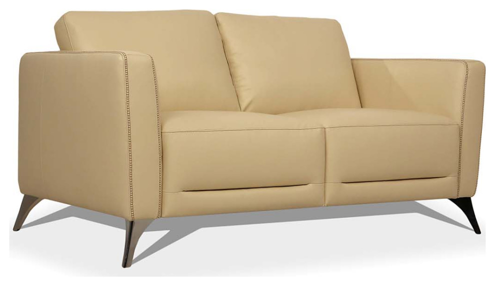 Acme Malaga Loveseat Cream Leather   Midcentury   Loveseats   by AMOC  Houzz