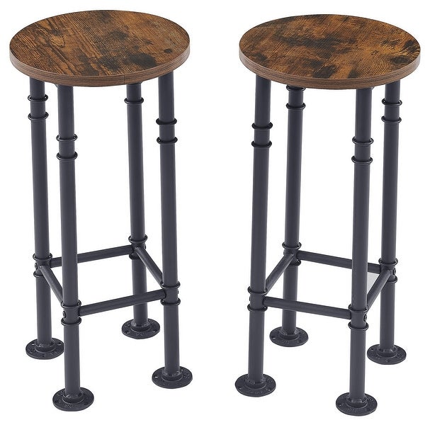 VECELO， Industrial Round Dining Chair Bar Stools Set of 2