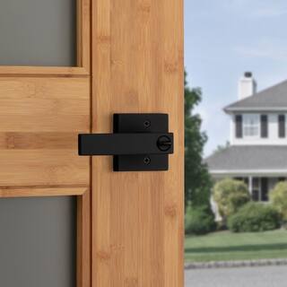 Kwikset Singapore Square Matte Black Keyed Entry Door Handle with Microban Featuring SmartKey Security 740SAL514SQTSMT