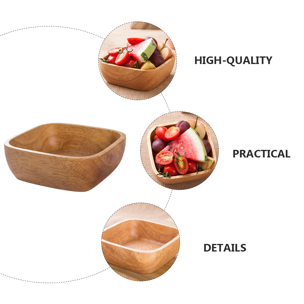 Hemoton 1Pc Wooden Bowl Dessert Plate Wood Salad Bowl Food Container Tableware