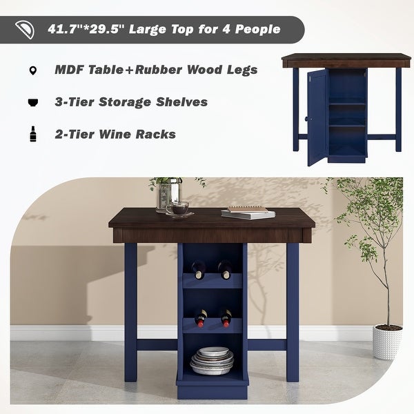 Wood Table with 3-Tier Adjustable Storage Shelves and Wine Racks