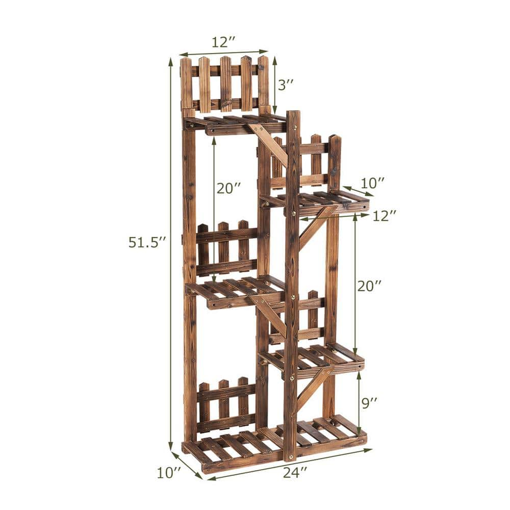 Costway 5-Tier Carbon Baking Wood Outdoor Plant Stands Multifunctional Storage Rack Display Shelf GT3435