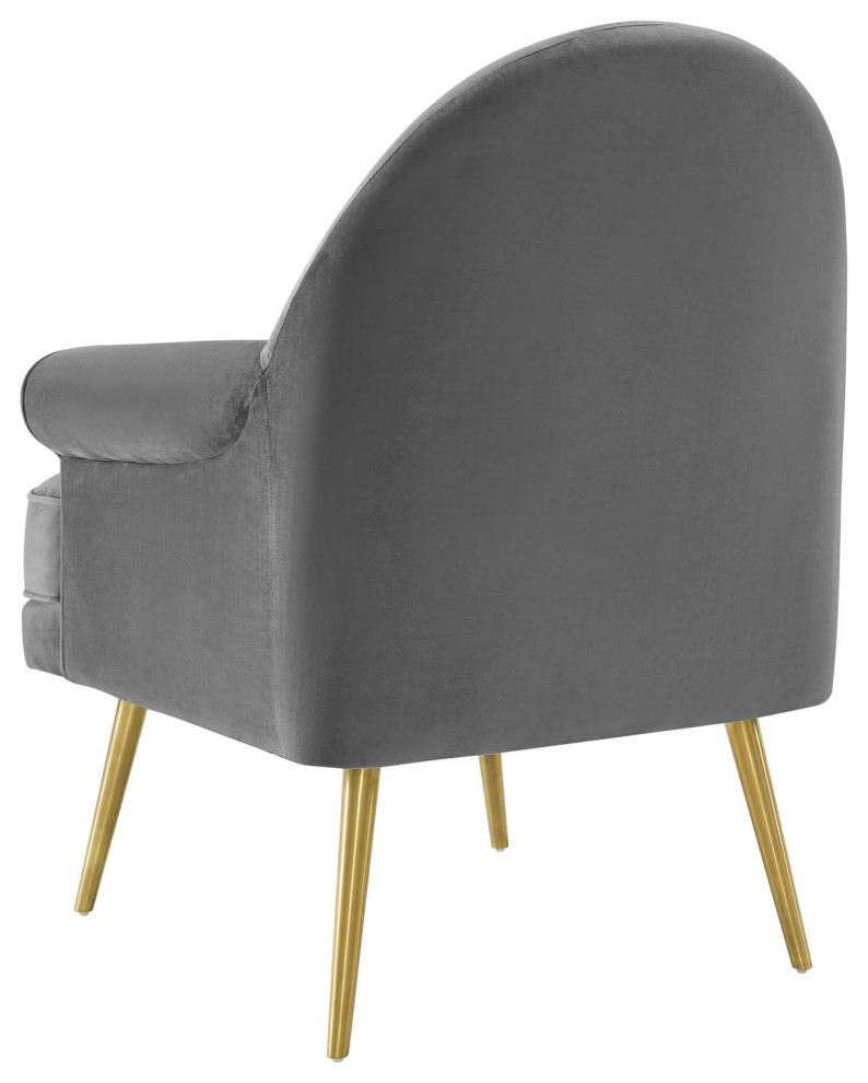 Lounge Accent Side Chair Armchair  Velvet Fabric Metal Steel  Grey Gray   Midcentury   Armchairs And Accent Chairs   by House Bound  Houzz