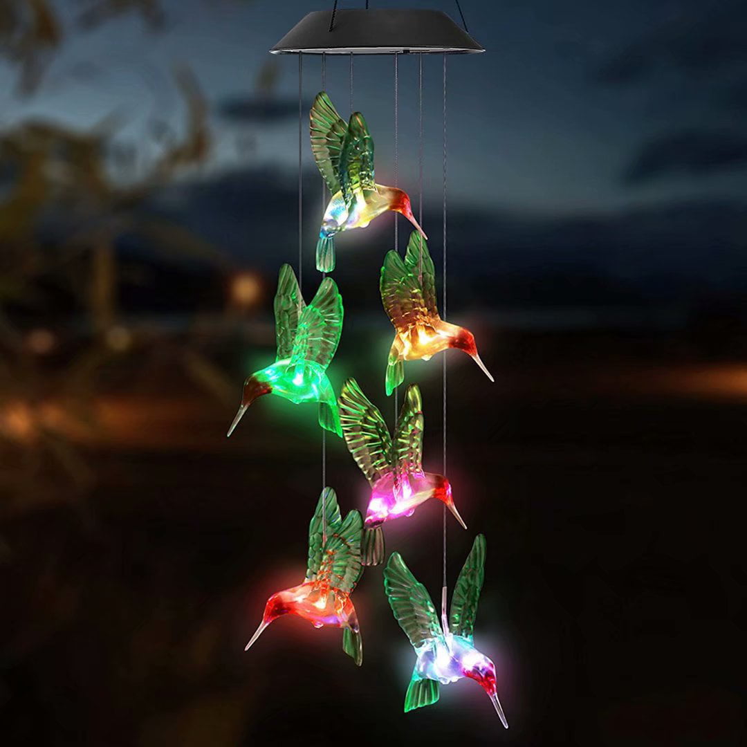 SolarEra LED Solar Hummingbird Wind Chime， Solar String Lights， Valentines Day Gifts for Women， Waterproof Six Hummingbird Wind Chimes for Home Party Night Garden Outdoor Valentines Day Decor