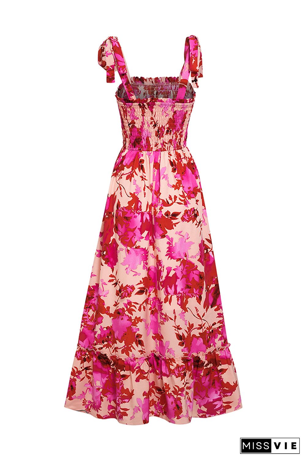 Smocked Tie Strap Floral Tiered Dress