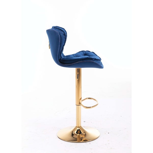 Set of 2 Bar Stools，with Chrome Footrest and Base Swivel Height Adjustable Mechanical Lifting Velvet + Golden Leg