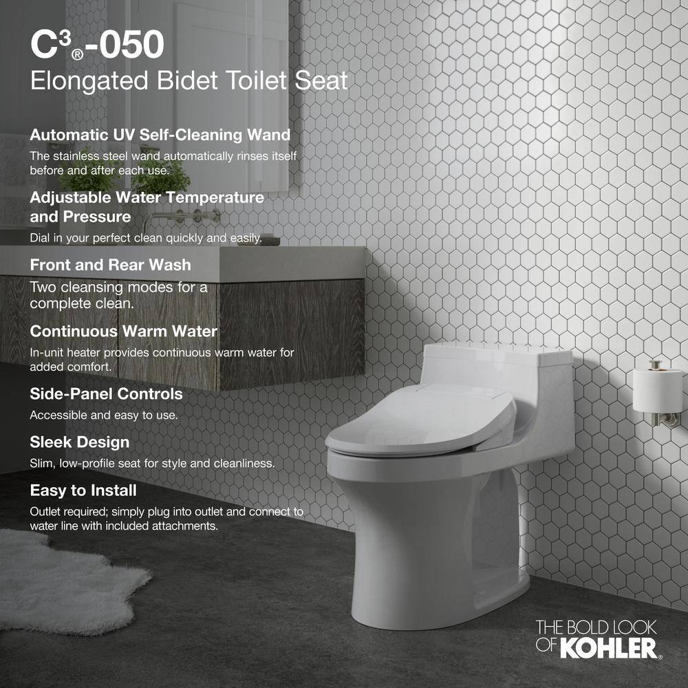 KOHLER C3 050 Electric Bidet Seat for Elongated Toilets in White K-18751-0