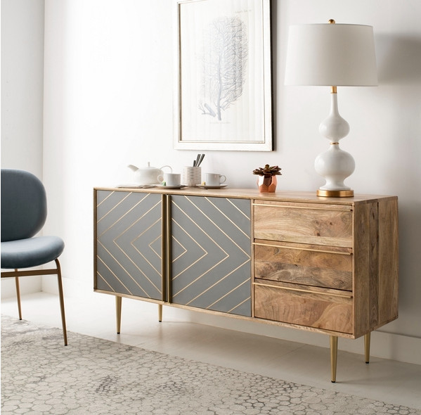 Safavieh Titan Inlayed Cement Chest  Natural/Brass   Midcentury   Accent Chests And Cabinets   by Akari Lanterns  Houzz