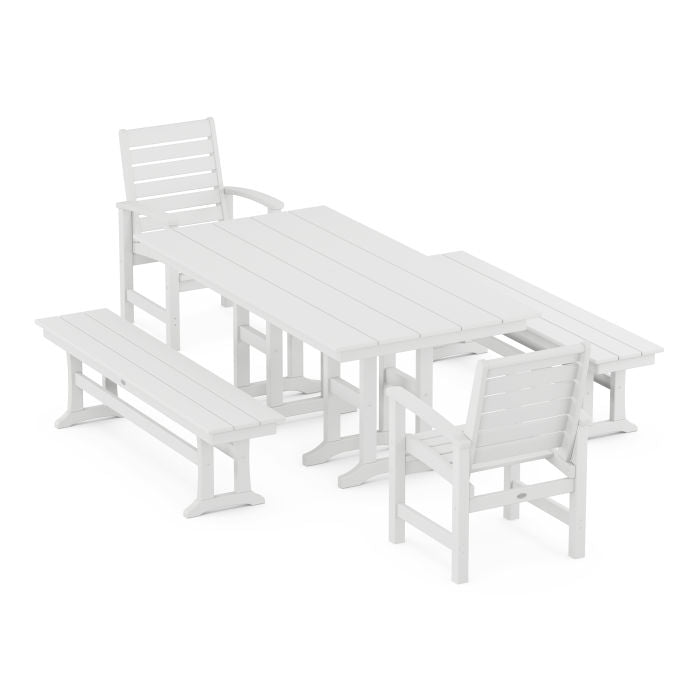 Polywood Signature 5-Piece Farmhouse Dining Set with Benches PWS1191-1