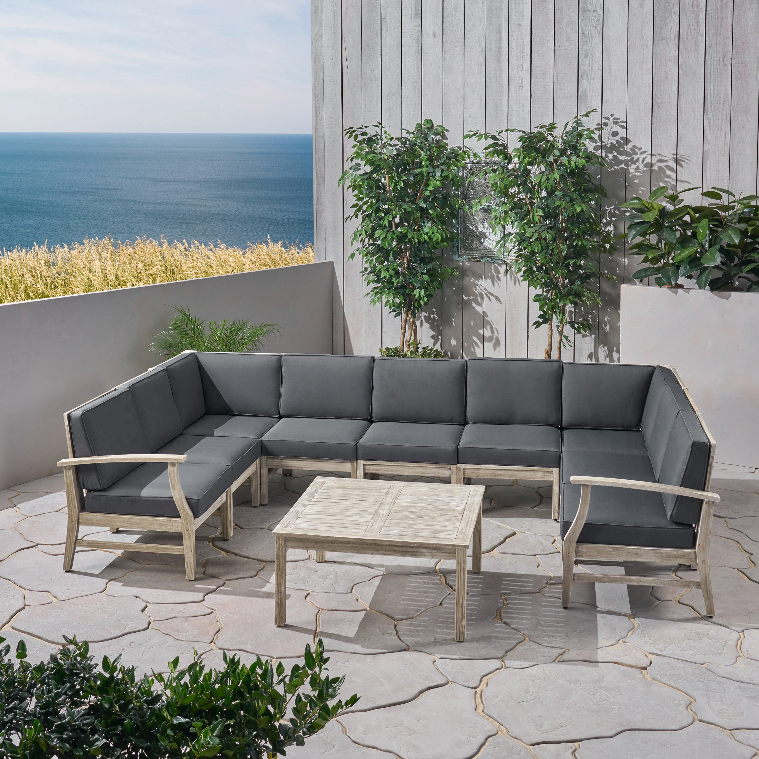 Judith Outdoor 10 Piece Acacia Wood Sofa Sectional Set