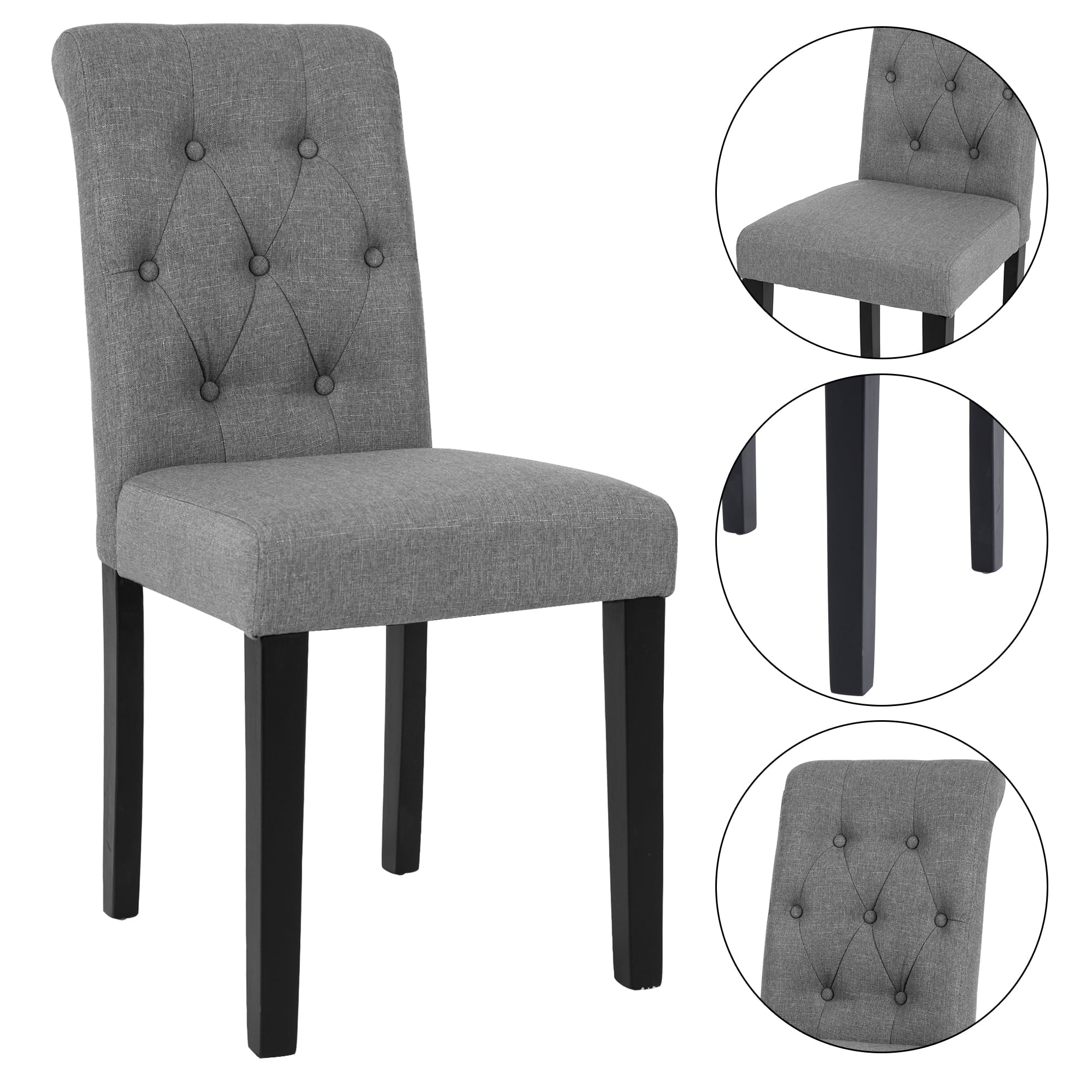 Mid Back Parons Fabric Upholstered Dining Chairs with Button Tufting， Gray， Set of 2