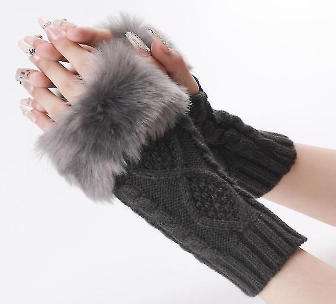 3 Pairs Fingerless Winter Gloves Faux Fur Crochet Warm Middle Length Thumb Hole