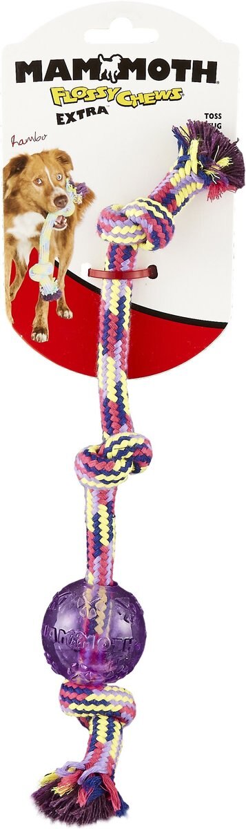 Mammoth Braided Tug with TPR Ball for Dogs， Color Varies