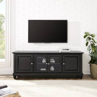 Crosley Cambridge 60 in. Black Wood TV Stand Fits TVs Up to 60 in. with Storage Doors KF10005DBK