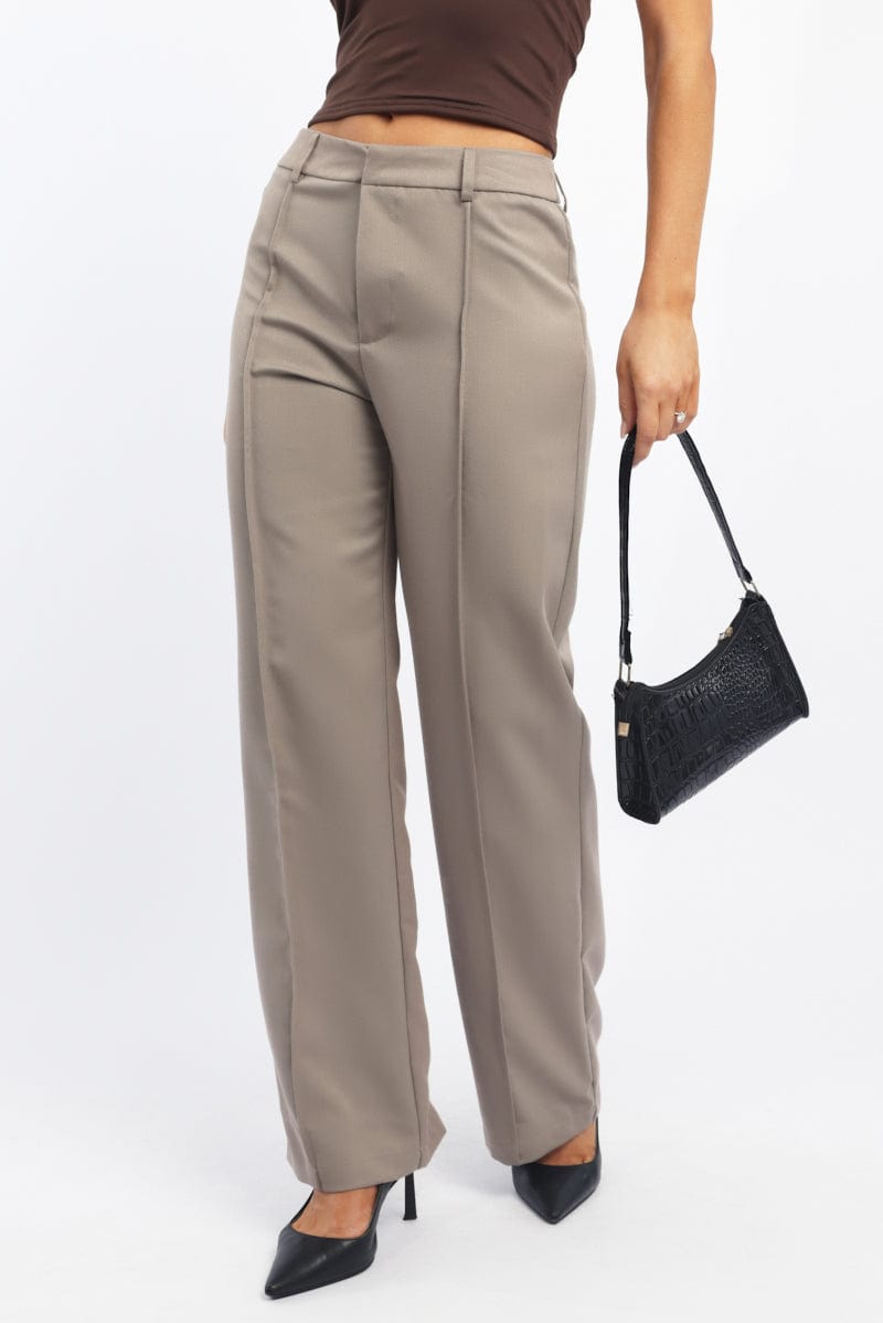 Beige Smart Pants High Rise