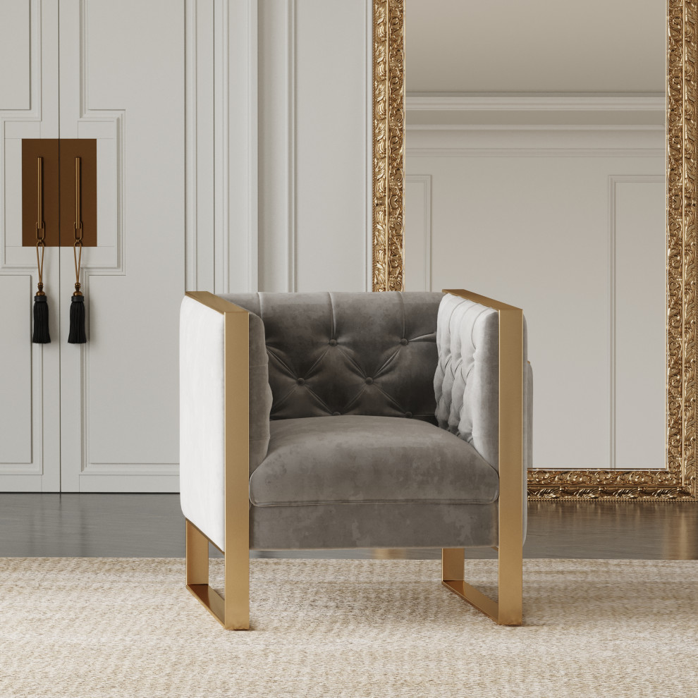 Divani Casa Carlos Modern Gray Velvet and Gold Accent Chair   Contemporary   Armchairs And Accent Chairs   by Vig Furniture Inc.  Houzz