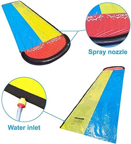 Slip and slide for adults kids backyard - 16FT Inflatable water slide, Giant Racing Lane Lawn Waterslide, Kids pool water slides with Crash pad, Splash Sprinkler, Boogie boards for outdoor water toys