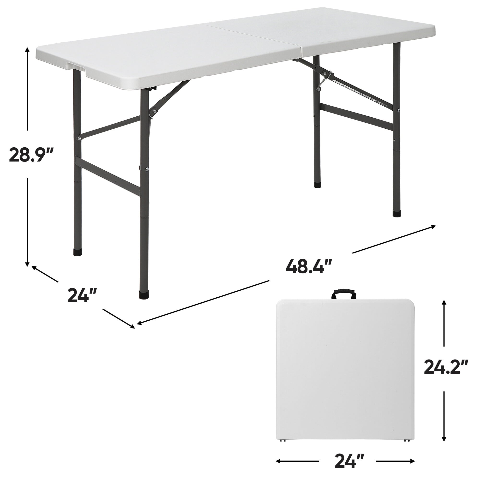 SuperDeal 4ft HDPE Folding Table Fold-in-Half Portable for Camping Picnic Dining W/Handle White