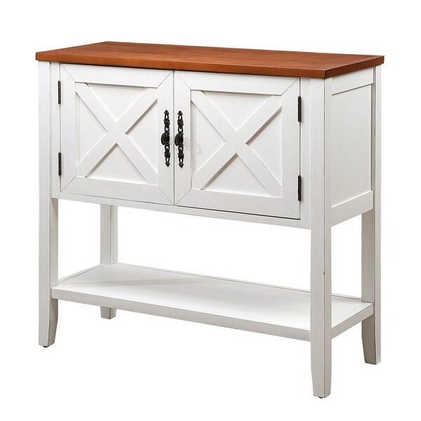 35'' Farmhouse Wood Buffet Sideboard Console Table with Bottom Shelf and 2-Door Cabinet