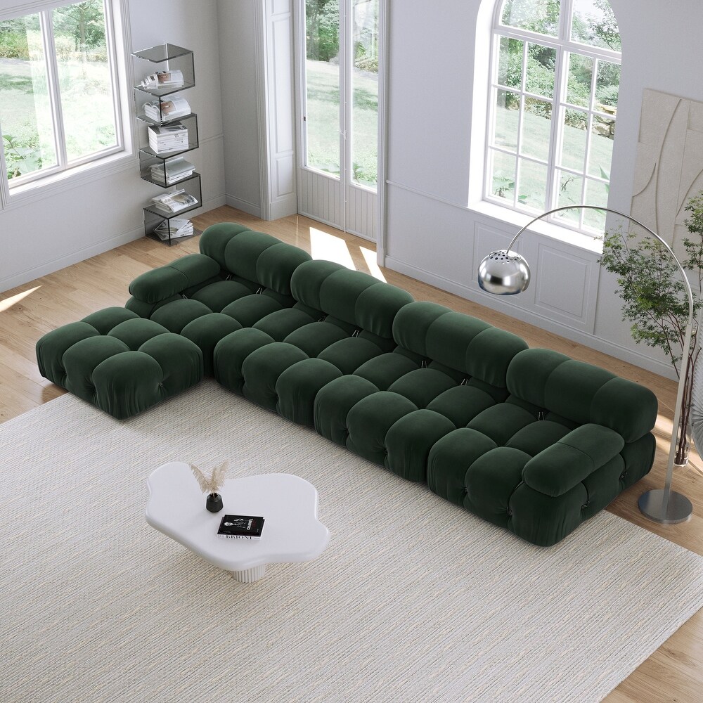 JASIWAY L shaped 5 Piece Velvet Upholstered Sectional Sofa