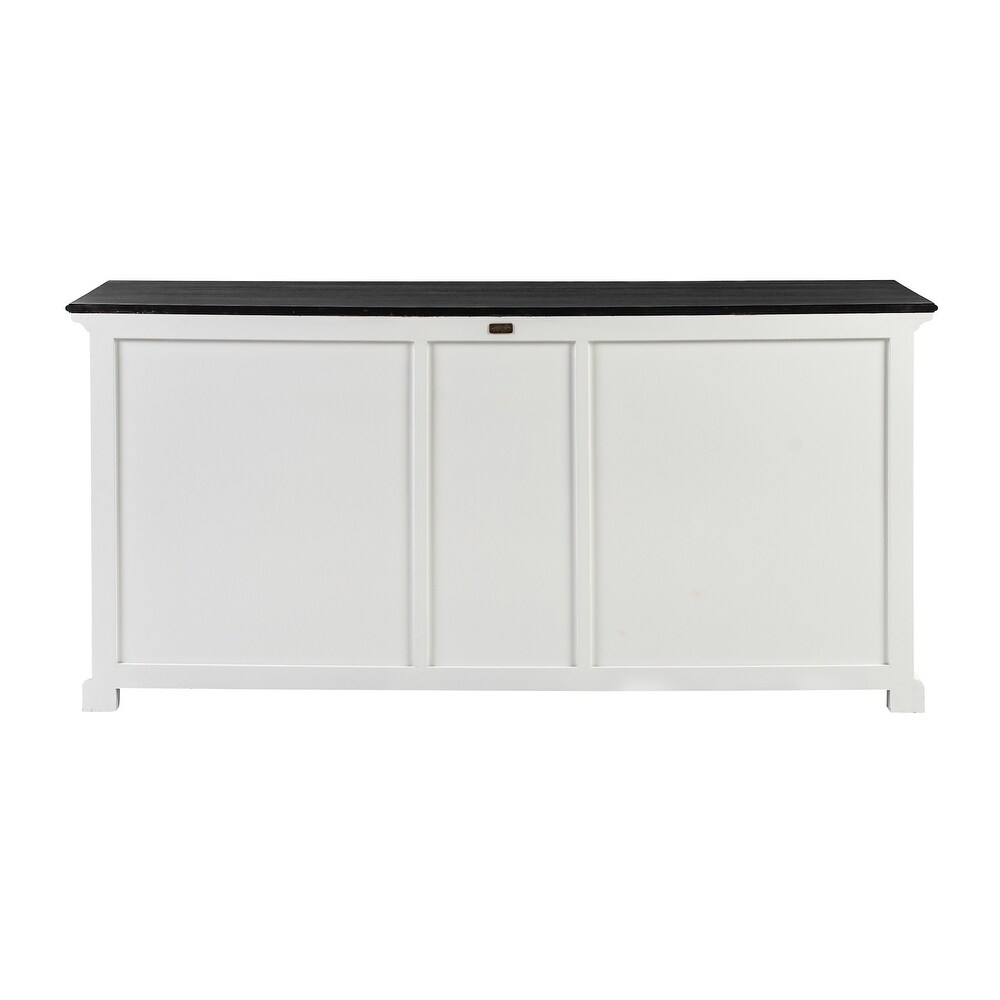 NovaSolo Halifax Contrast Farmhouse White   Black Buffet  Solid Mahogany Frame  70.87 x 19.69 x 33.46