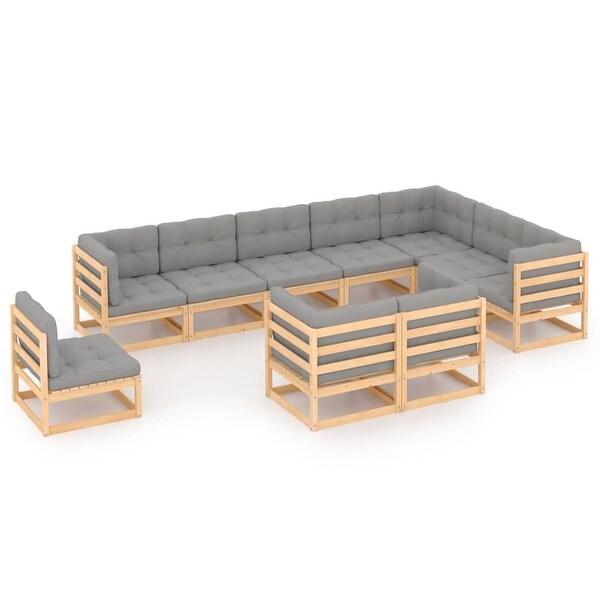 10 Piece Garden Lounge Set with Cushions Solid Pinewood - Overstock - 35107173